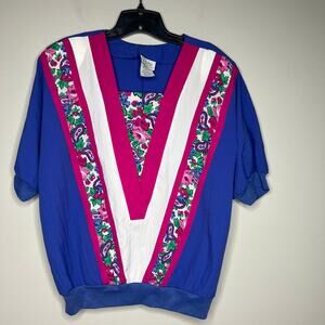 VTG Remo Polyester Short Sleeve Shirt Purple Pink Windbreaker Shoulder Pad Sz L